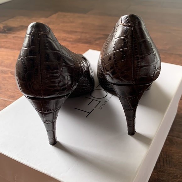 LOFT Laurie Black/Brown Pointy-Toe Croc Embossed Leather Pump Heels Size 6.5 - Picture 6 of 16